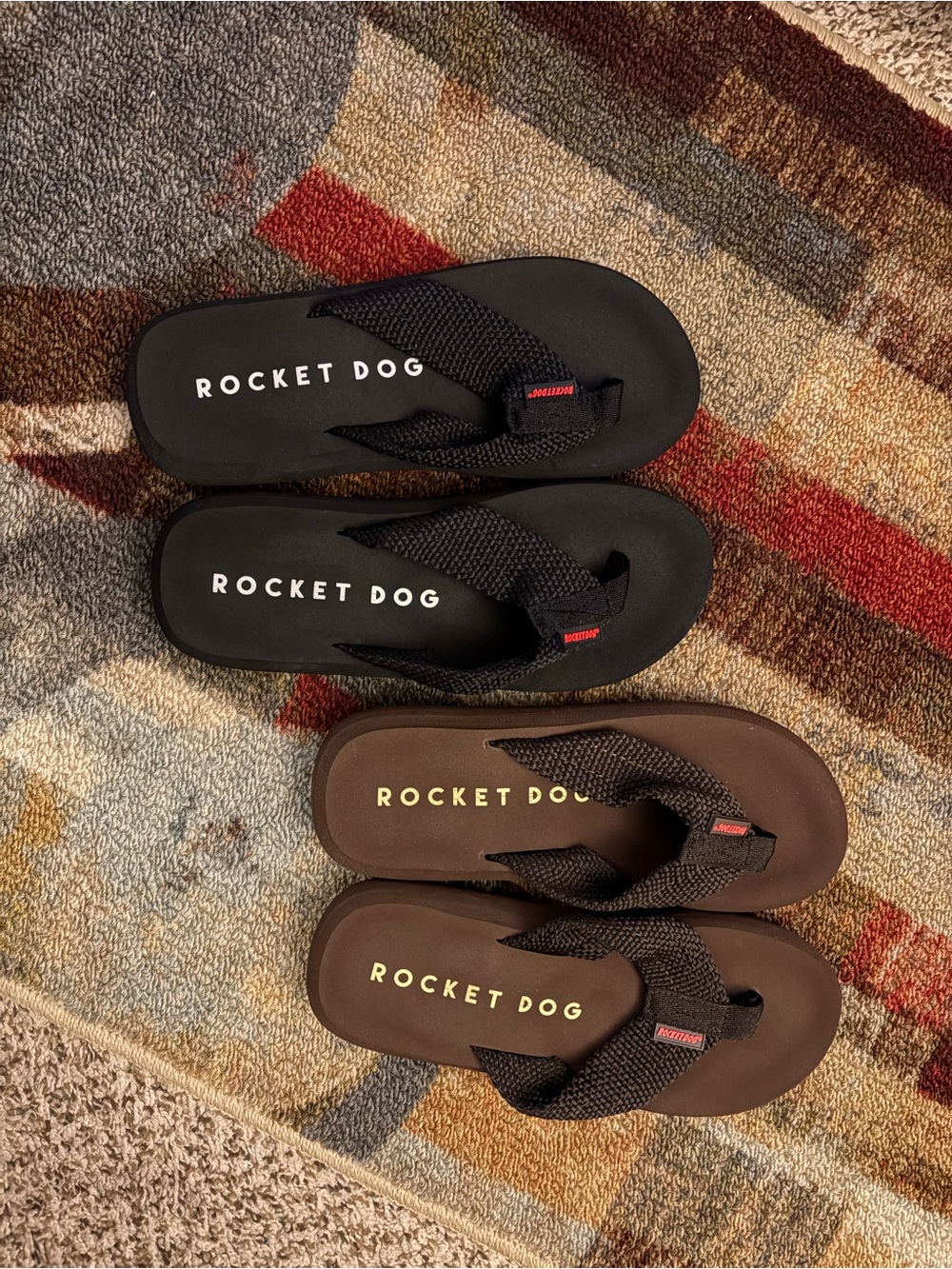 Rocket Dog Flip Flops in Black and Brown with Black Straps
